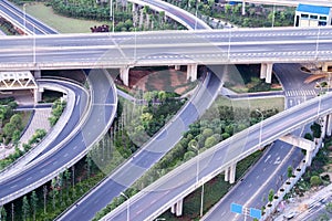 city highway interchange in shanghai on traffic rush hour