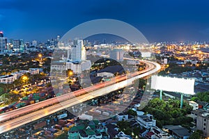 City highway road curved at night