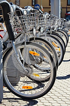 City Hire Bicycles Parked In Row