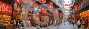 City of Hong Kong, China, Temple Street Shopping Complex, an authentic neighbourhood with colonial architecture and narrow streets