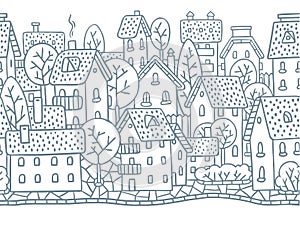 City horizontally seamless pattern with roofs