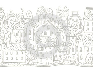 City horizontally seamless pattern with roofs