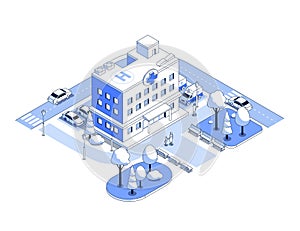 City hospital and highway - vector isometric illustration