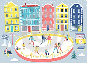 City and ice rink illustration