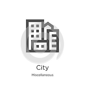 city icon vector from miscellaneous collection. Thin line city outline icon vector illustration. Outline, thin line city icon for