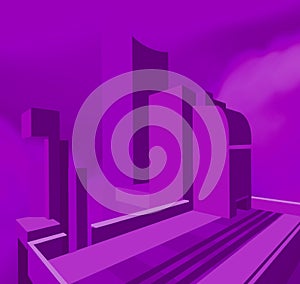 City illustration on purple background structure