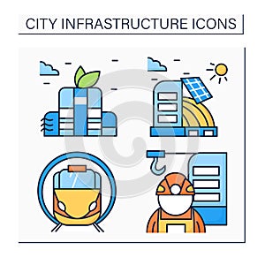 City infrastructure color icons set