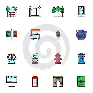 City infrastructure filled outline icons set