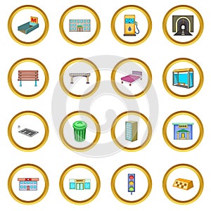 City infrastructure icons circle
