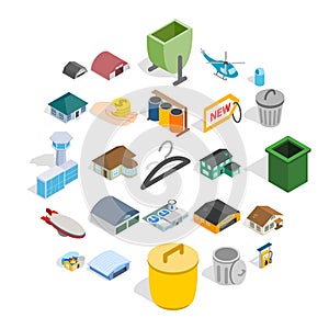 City infrastructure icons set, isometric style