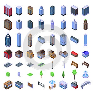 City infrastructure icons set, isometric style