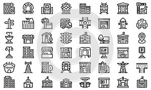 City infrastructure icons set, outline style