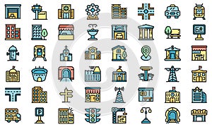 City infrastructure icons set vector flat