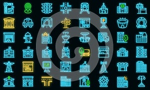 City infrastructure icons set vector neon