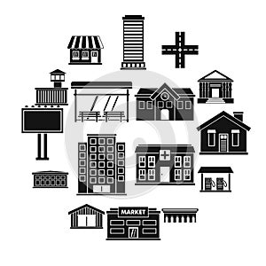 City infrastructure items icons set, simple style