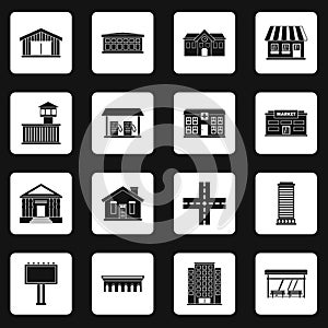 City infrastructure items icons set squares vector