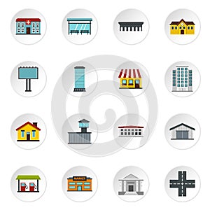 City infrastructure items set flat icons