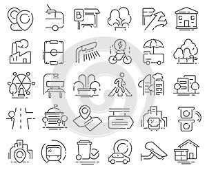 City infrastructure line icons collection. Thin outline icons pack. Vector illustration eps10
