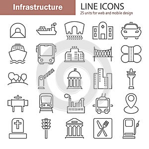 City infrastructure line icons set for web and mobile design