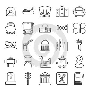 City infrastructure line icons set for web and mobile design