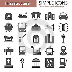 City infrastructure simple icons set for web and mobile design