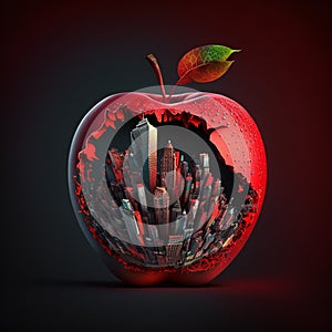 City inside red apple