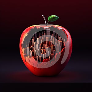 City inside red apple bite