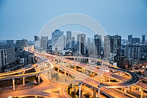 City interchange closeup in nightfall