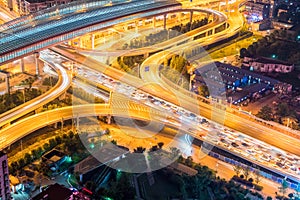 City interchange closeup with traffic congestion