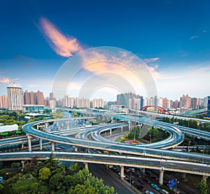 City interchange overpass at dusk