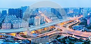 City interchange panorama in nightfall