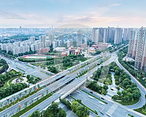 City interchange and skyline in xian