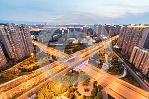 City interchange in sunset