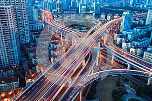 City interchange with tail lights