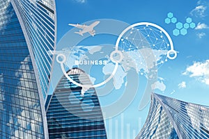 City with jet and molecule