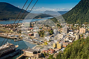 City of Juneau and cruise ship port from Mount Roberts tram. Juneau, Alaska, USA