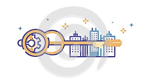 City on a Key, Urban Planning, Access Development Solutions. vector design Generative AI