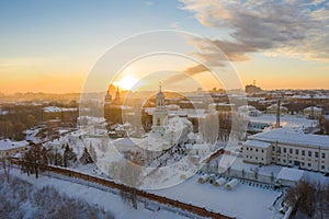 the city of Kirov and the high bank of the river Vyatka and the Alexander Grin Embankment and the rotunda on a sunny