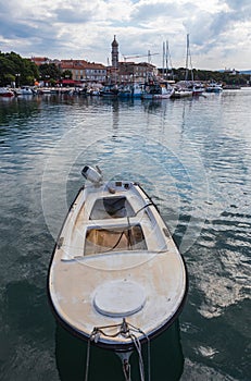 City Krk on Croatia island Krk with harbor and ship