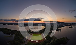 The city of Kuopio with the stadium in the foreground, Finland