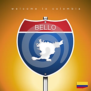 The City label and map of Colombia In American Signs Style