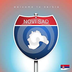 The City label and map of Serbia In American Signs Style