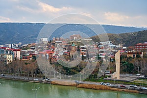 City landscape, architecture of Tbilisi. The capital of Georgia. Big city in the highlands