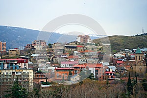 City landscape, architecture of Tbilisi. The capital of Georgia. Big city in the highlands