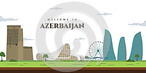 City landscape of Azerbaijan with famous building landmark. Welcoming to Azerbaijan. World vacation travel Asia Asian collection.