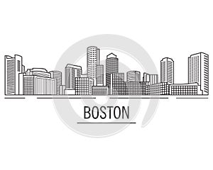 City landscape Boston Massachusetts drawn with lines. View of Boston from the river.USA skyline and landmark