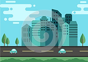 City Landscape Buildings and Architecture Silhouette Vector Background Collage Set. Illustration in Simple Geometric Flat Style