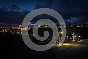 City landscape of Colmenar de Oreja illuminated at night, Spain photo