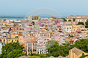 City landscape of colorful old Cagliari, Sardinia, Italy