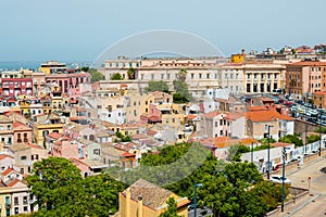 City landscape of colorful old Cagliari, Sardinia, Italy